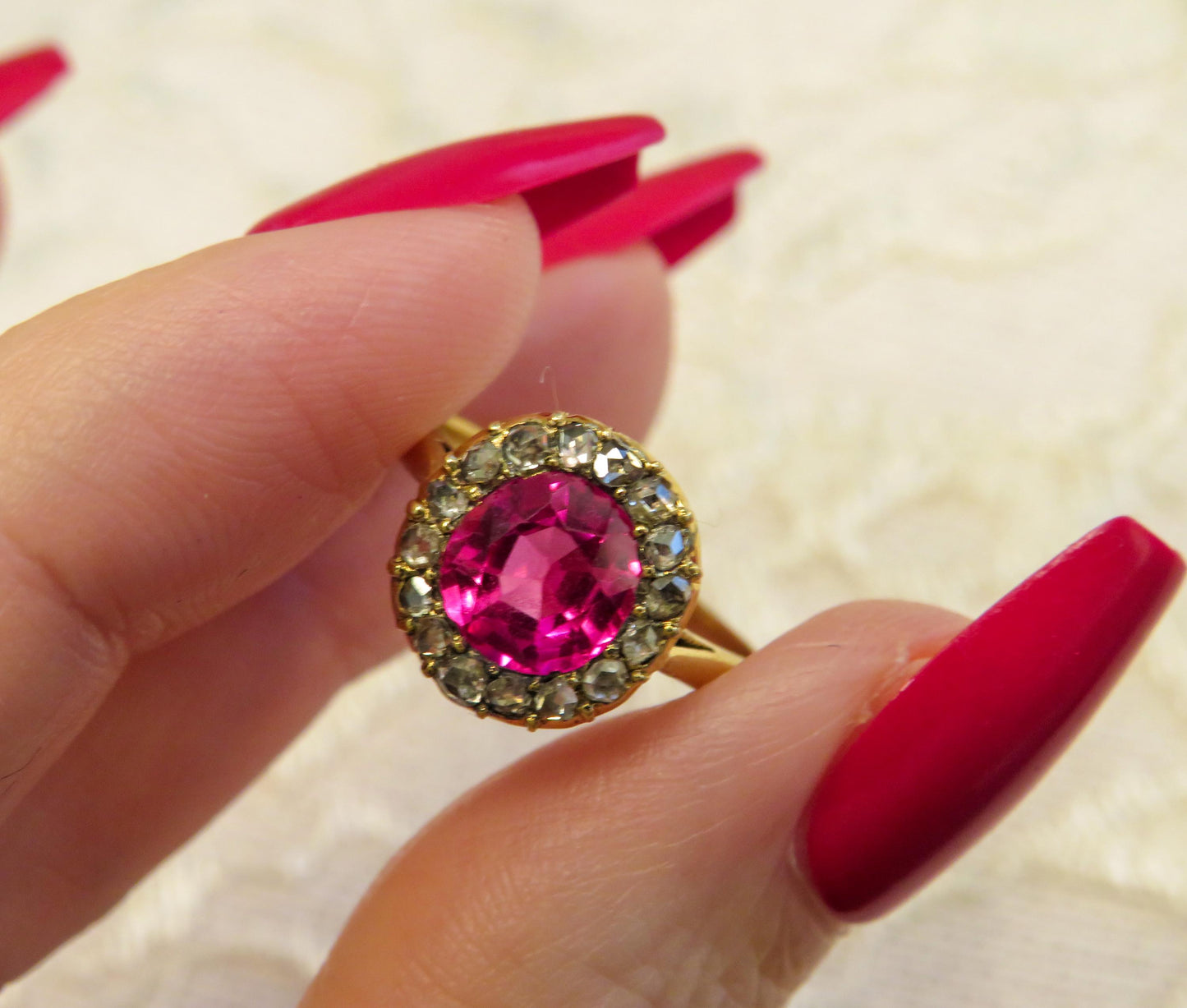 Antique Ruby and Rose Cut Diamond Ring in 18K Gold