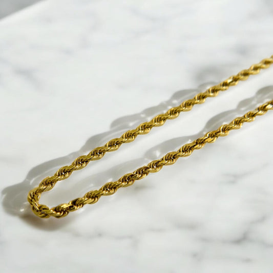 Vintage 14K Yellow Gold Rope Chain | 24 Long | 2mm | Barrel Clasp with Safety Latch | 6.6g | Classic Unisex Gold Chain