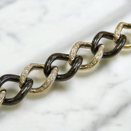 Vintage Estate 14K White Gold & Black Rhodium Link Bracelet | Unisex Diamond Chain