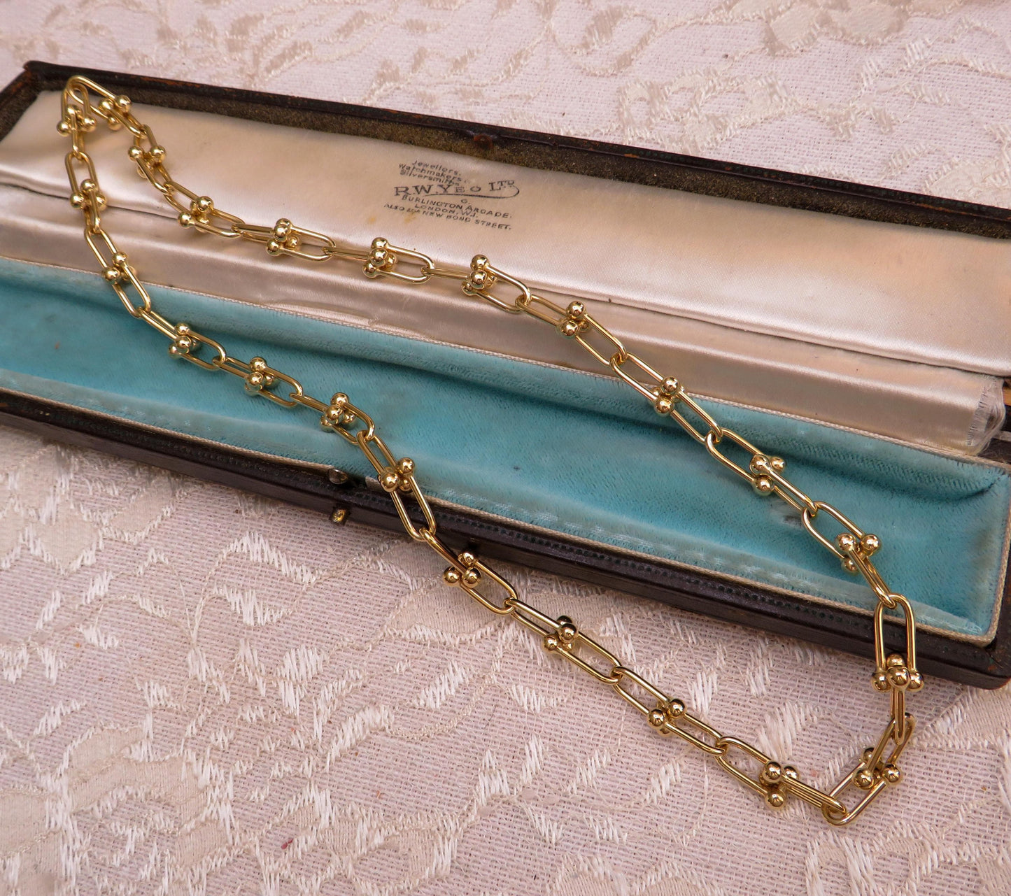 14K Yellow Gold Necklace & Bracelet Set  Matching Hardware Link Design  Hidden Clasp