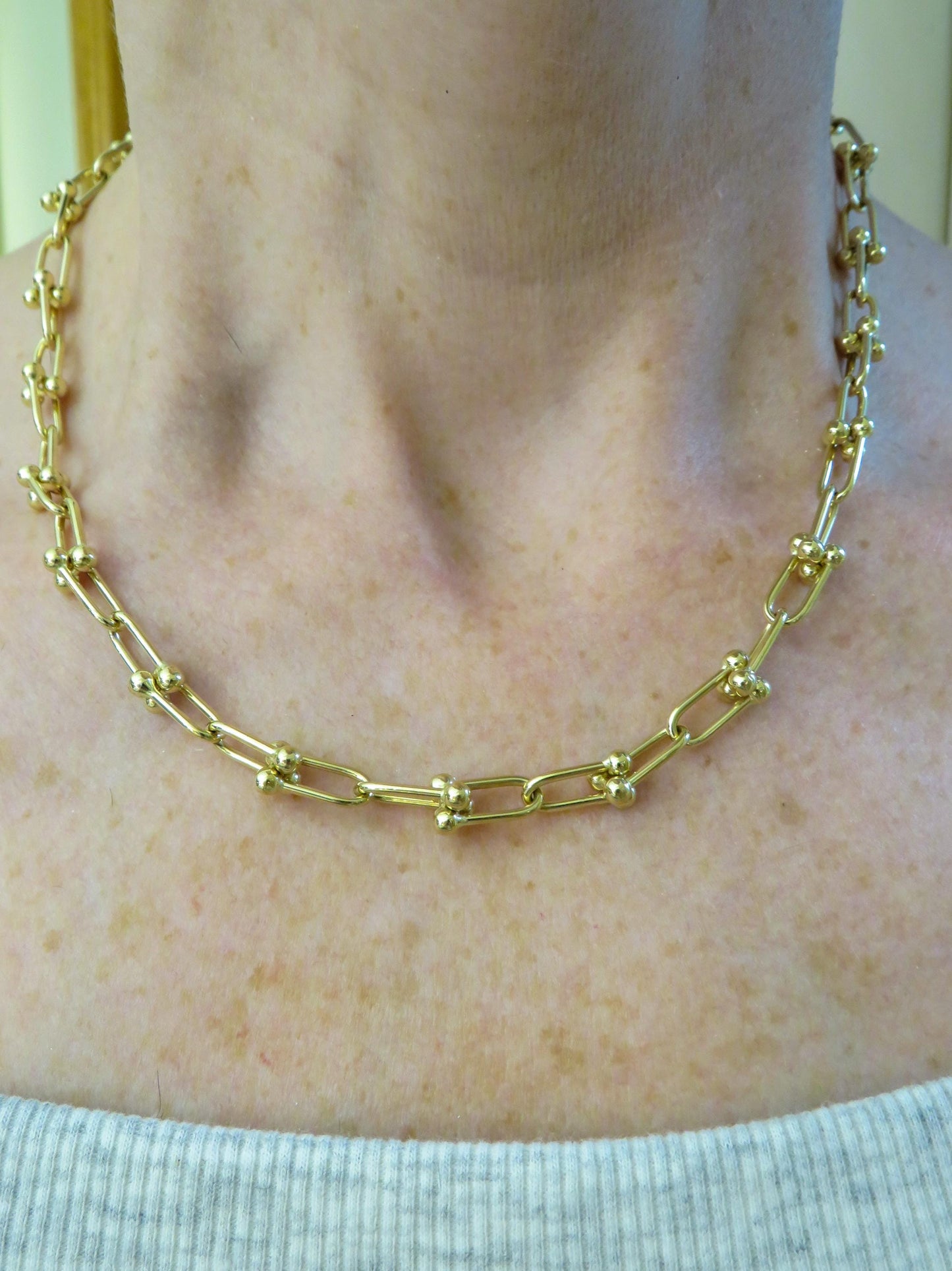 14K Yellow Gold Necklace & Bracelet Set  Matching Hardware Link Design  Hidden Clasp