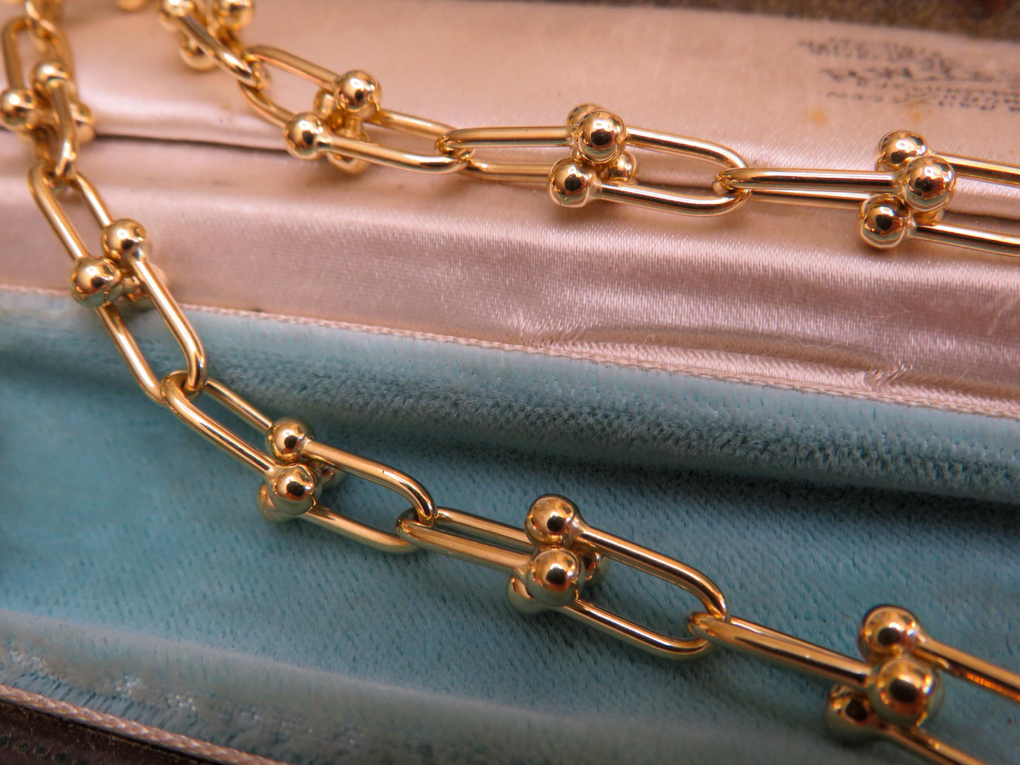 14K Yellow Gold Necklace & Bracelet Set  Matching Hardware Link Design  Hidden Clasp