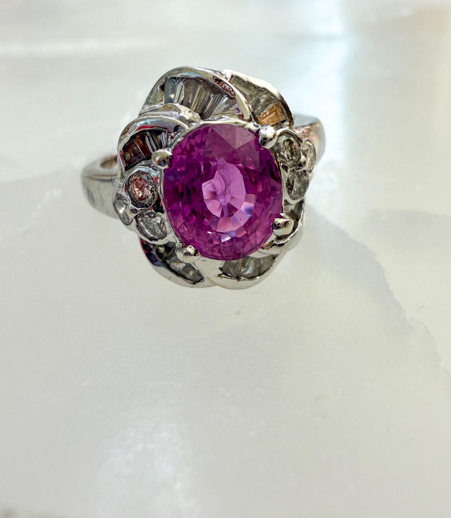 18K White Gold Pink Sapphire & Diamond Ring