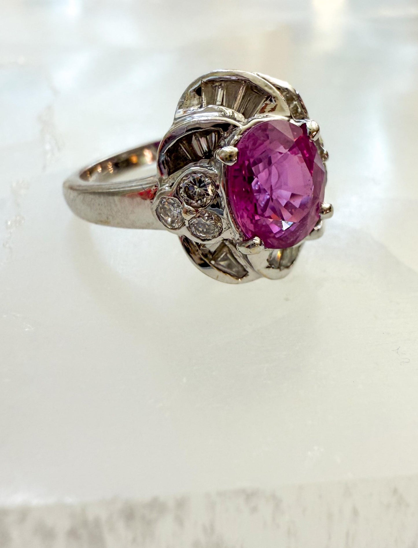 18K White Gold Pink Sapphire & Diamond Ring