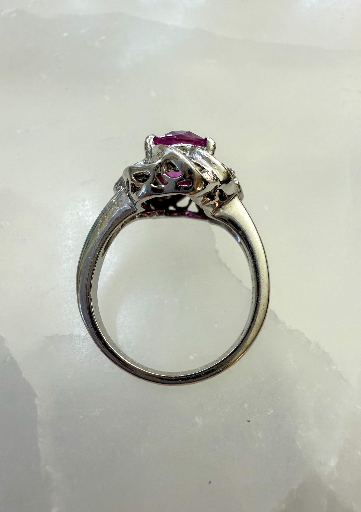 18K White Gold Pink Sapphire & Diamond Ring