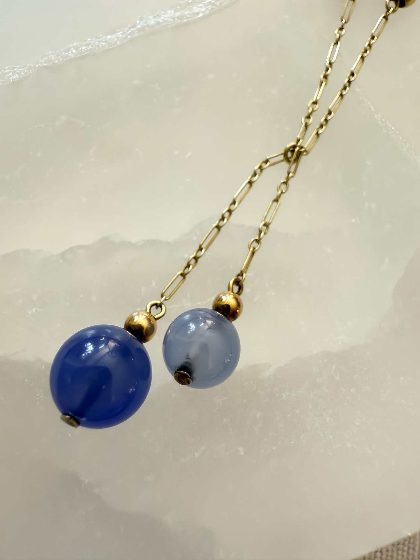 Vintage 14K Gold Necklace with Cascading Natural Blue Gemstones