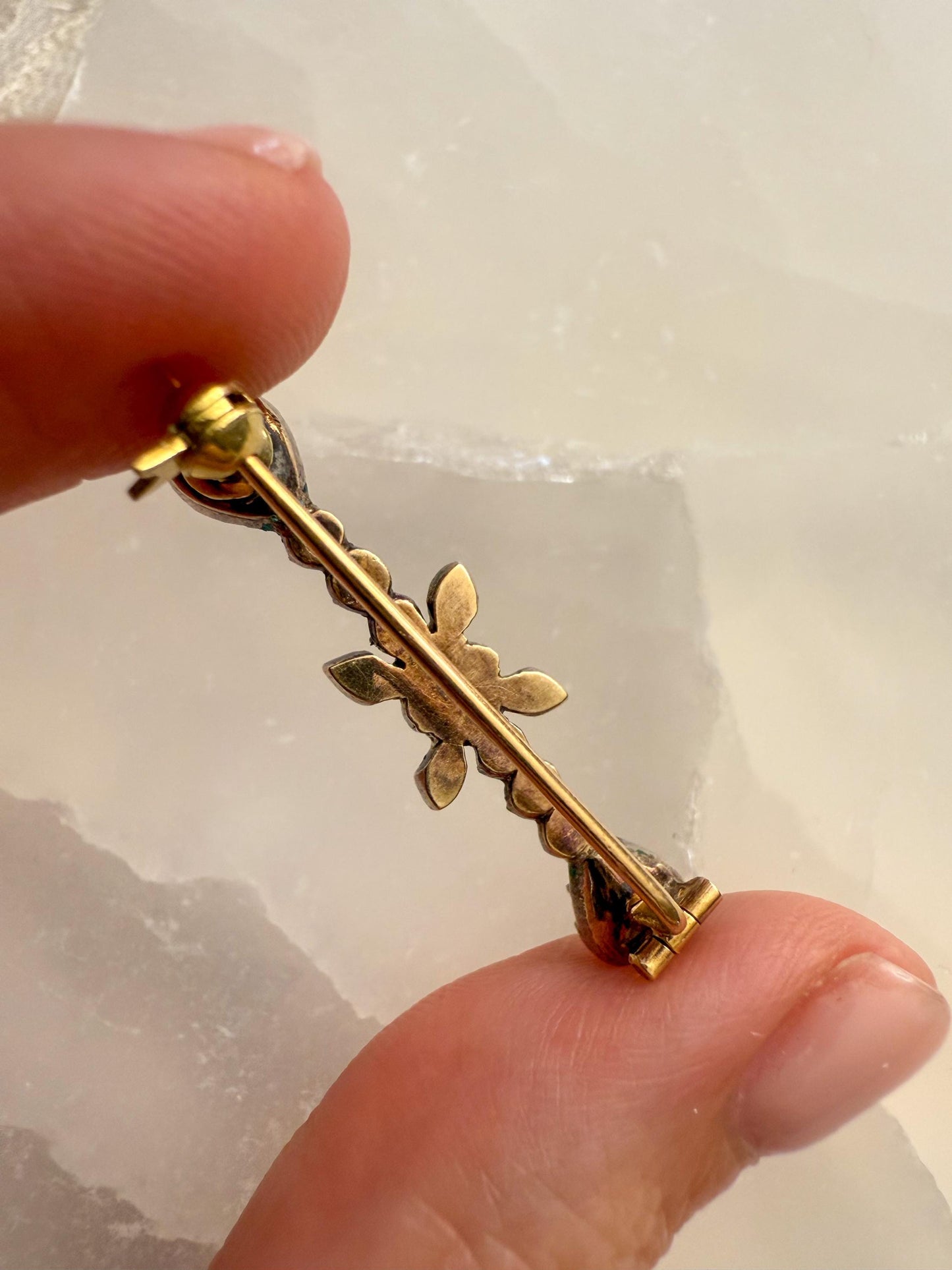 Antique Rose Cut Diamond Brooch in Silver & 18K Gold | Georgian to Early Victorian Era | Convertible Chain Extender or Pendant