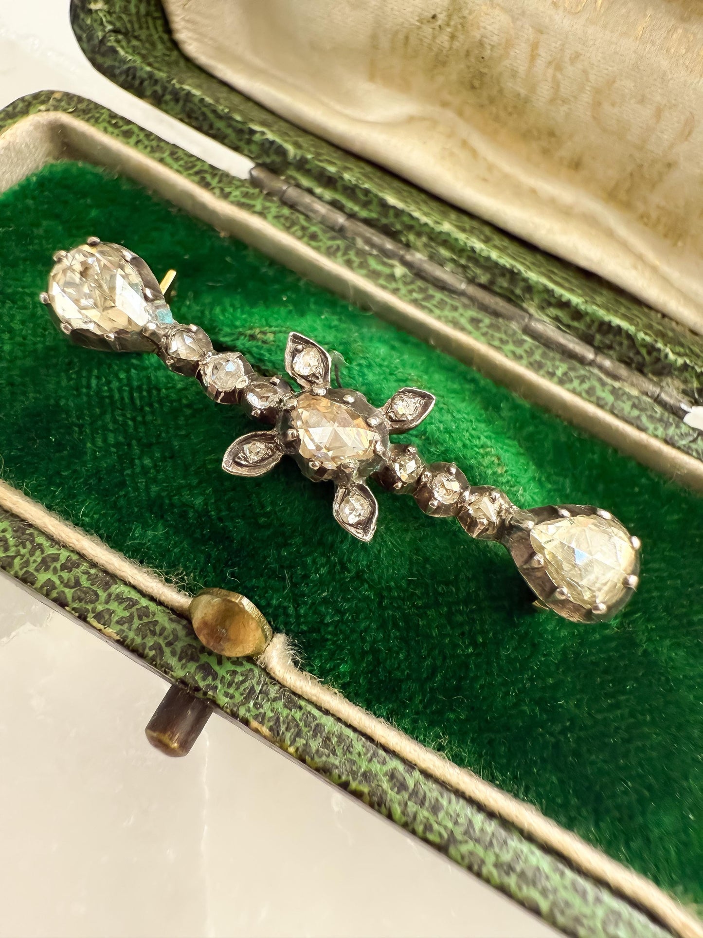Antique Rose Cut Diamond Brooch in Silver & 18K Gold | Georgian to Early Victorian Era | Convertible Chain Extender or Pendant