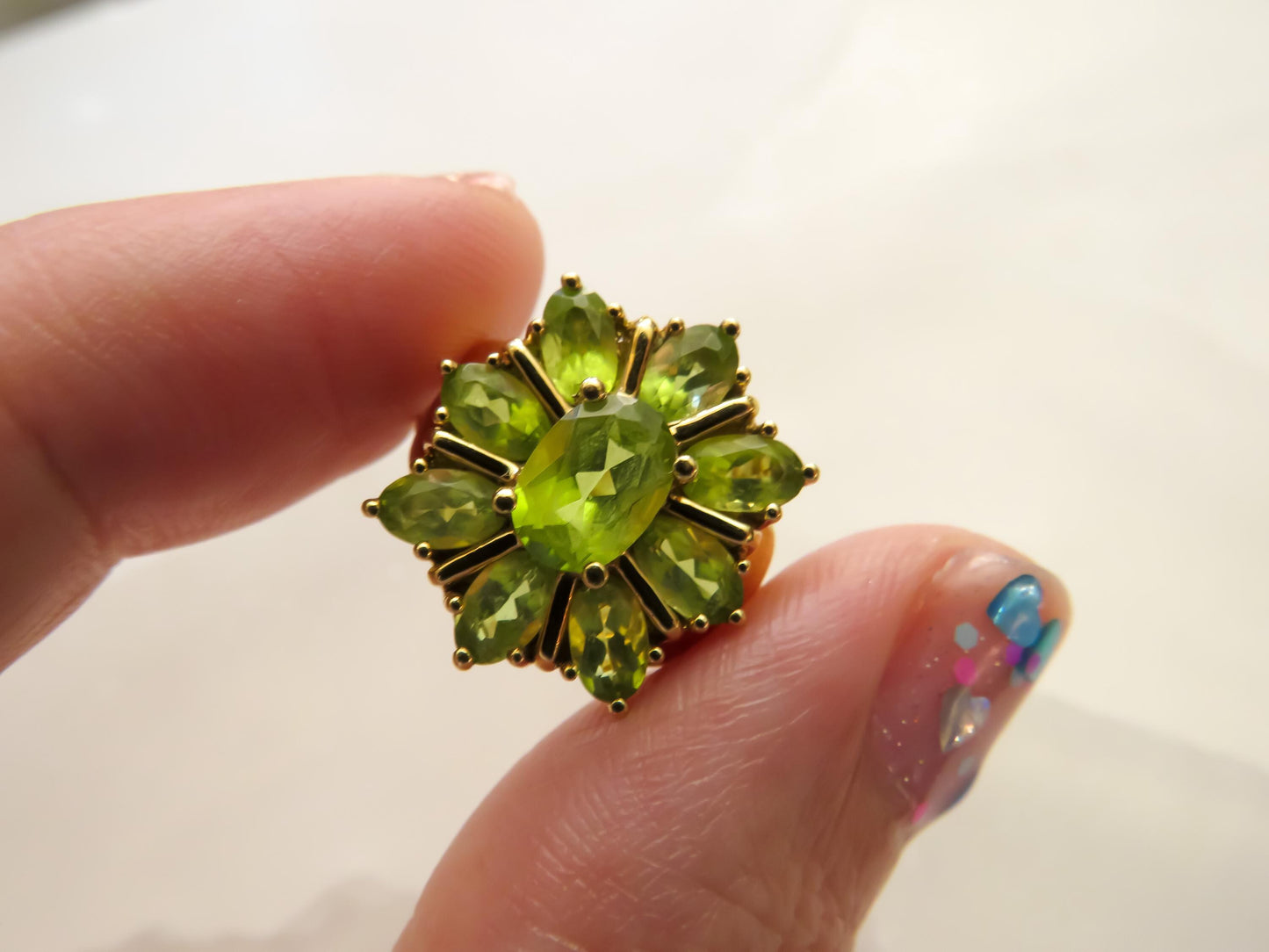 Vintage Peridot Cluster Ring in 10K Yellow Gold