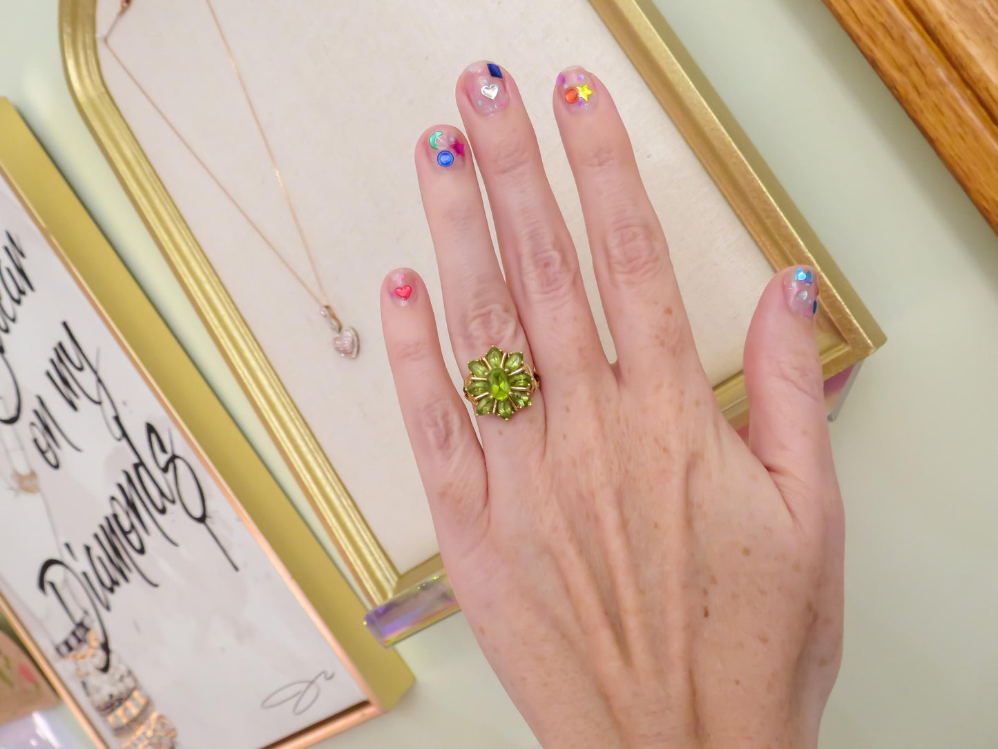 Vintage Peridot Cluster Ring in 10K Yellow Gold
