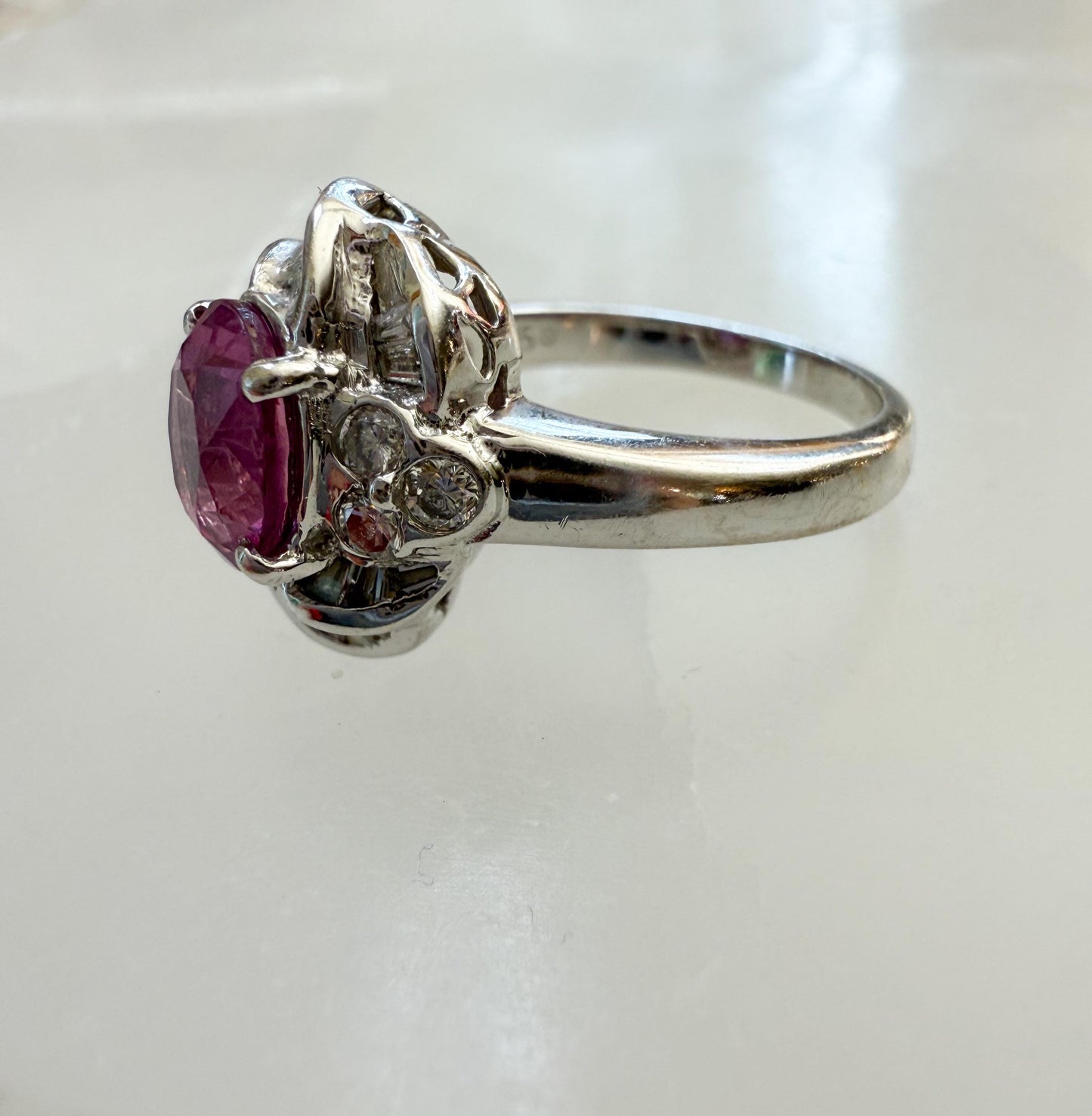 18K White Gold Pink Sapphire & Diamond Ring
