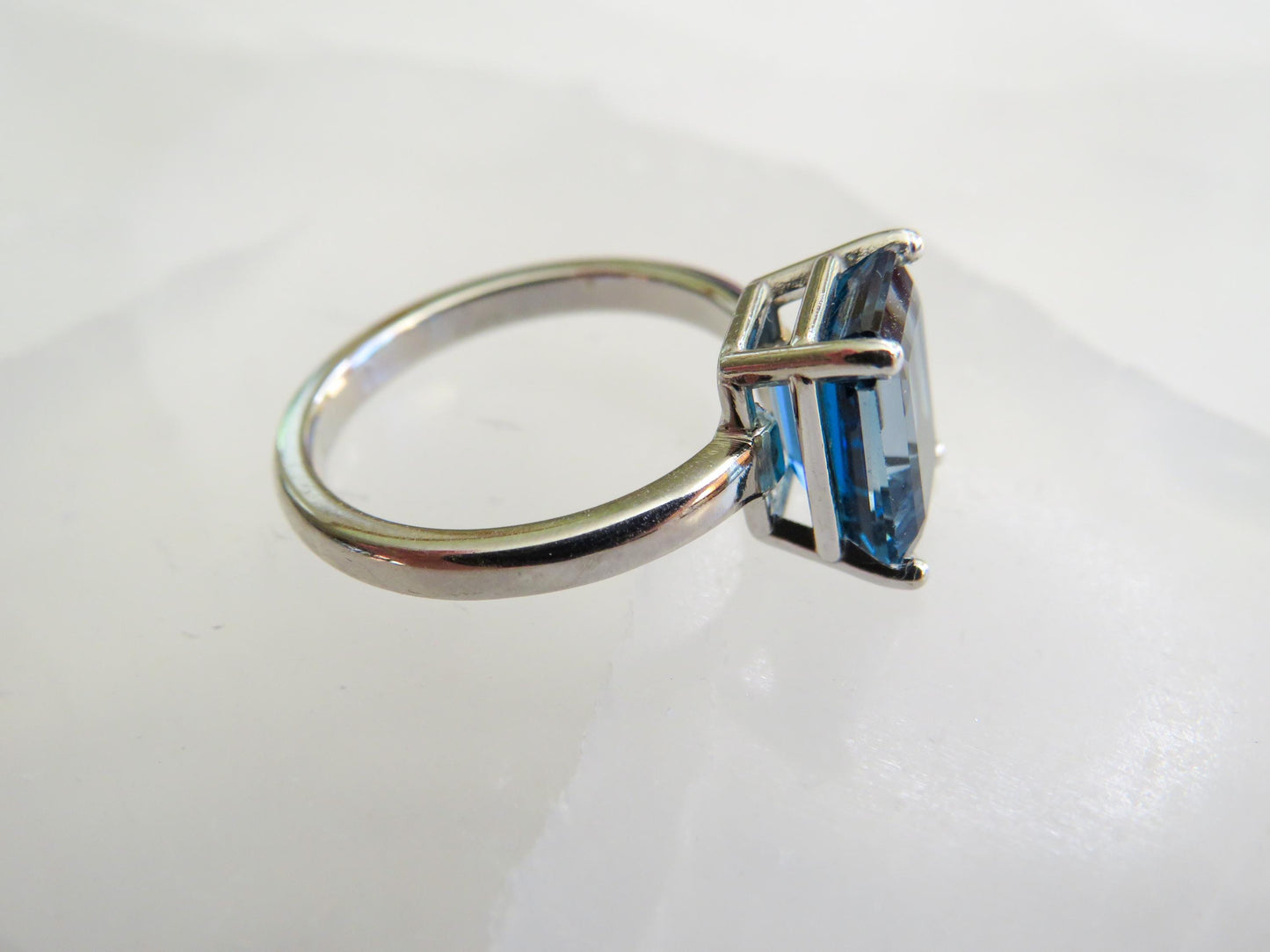 Estate 14K White Gold Ring with Emerald-Cut London Blue Topaz