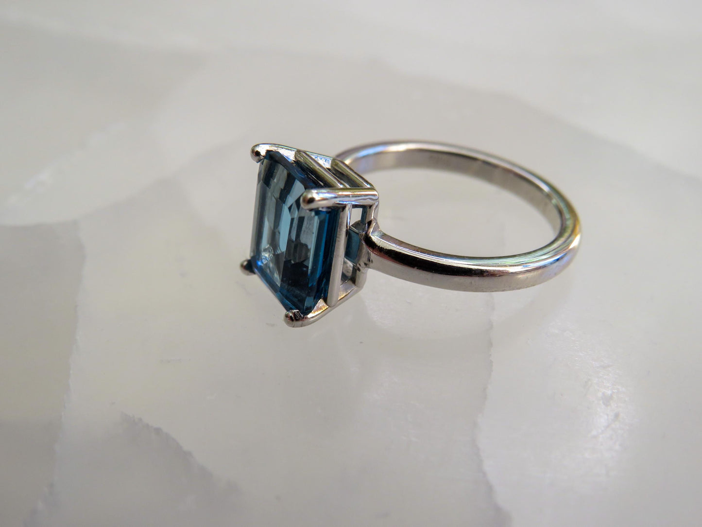 Estate 14K White Gold Ring with Emerald-Cut London Blue Topaz