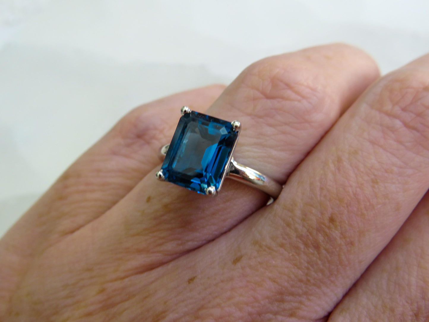 Estate 14K White Gold Ring with Emerald-Cut London Blue Topaz