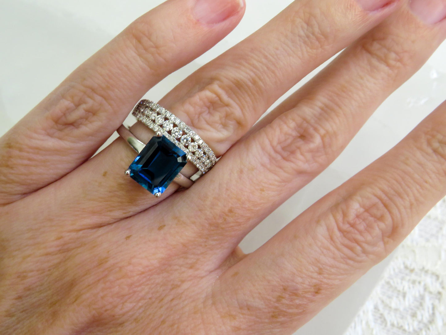 Estate 14K White Gold Ring with Emerald-Cut London Blue Topaz