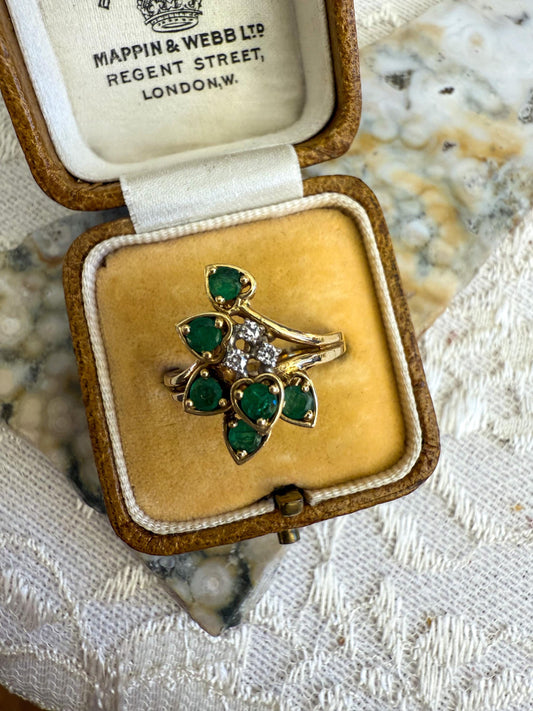 Vintage 14K Yellow Gold Emerald & Diamond Ring
