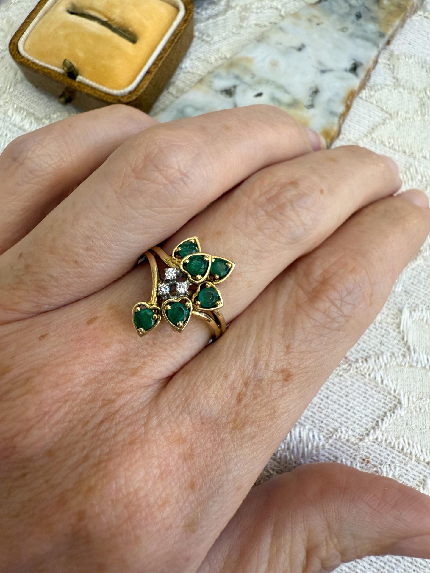 Vintage 14K Yellow Gold Emerald & Diamond Ring