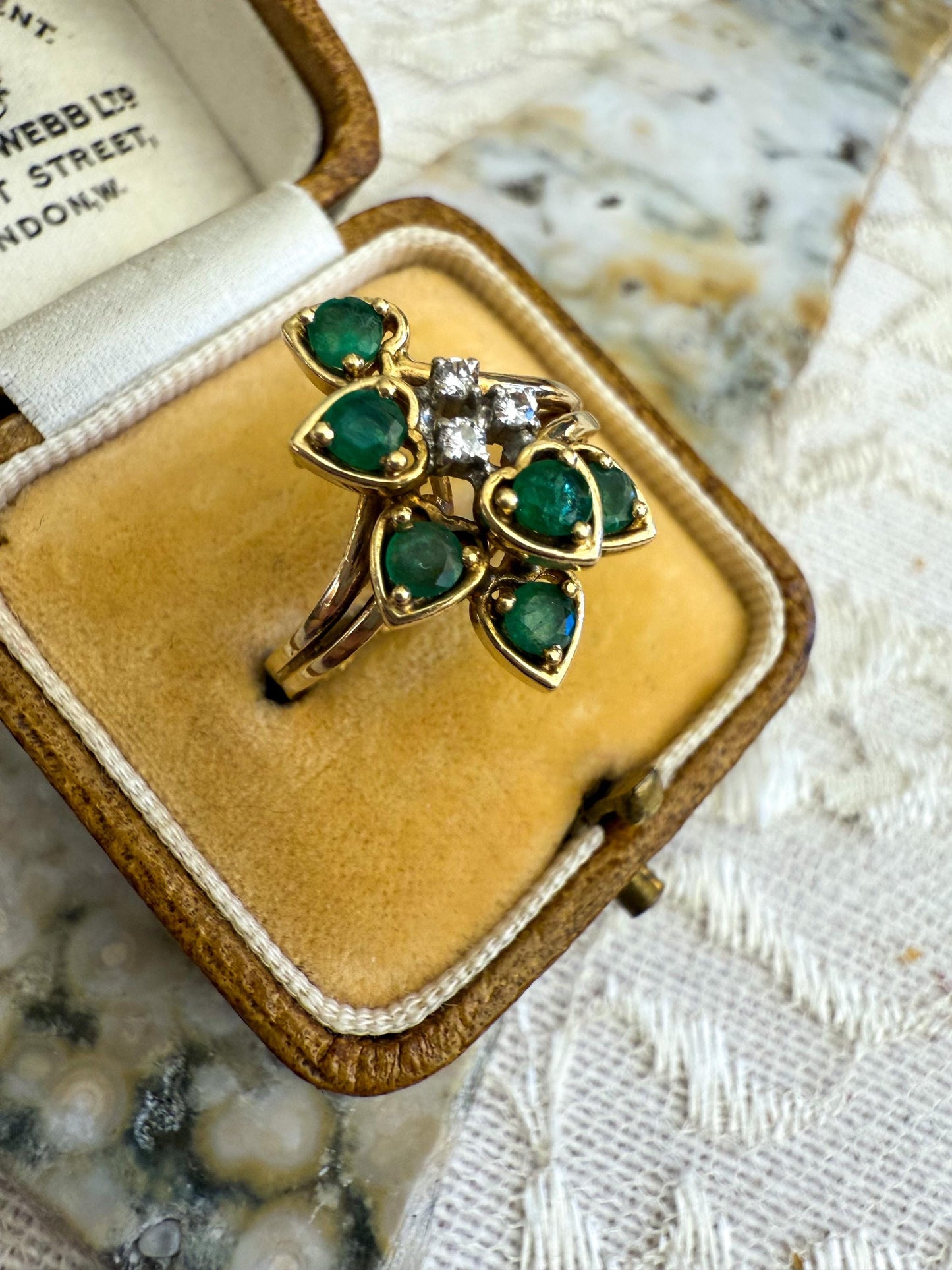 Vintage 14K Yellow Gold Emerald & Diamond Ring