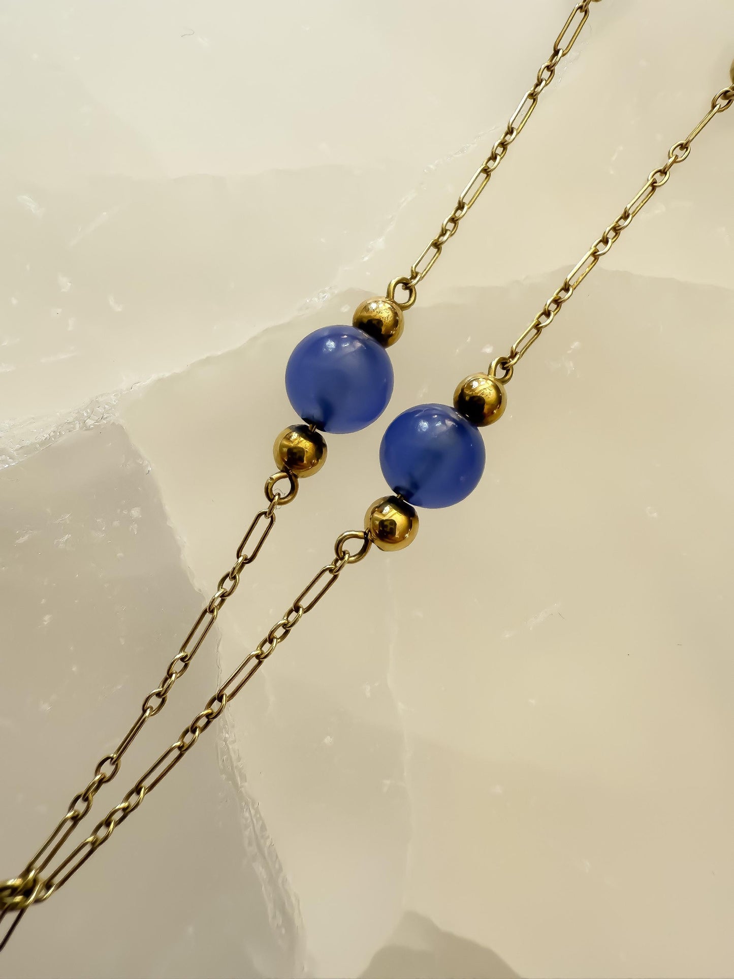 Vintage 14K Gold Necklace with Cascading Natural Blue Gemstones