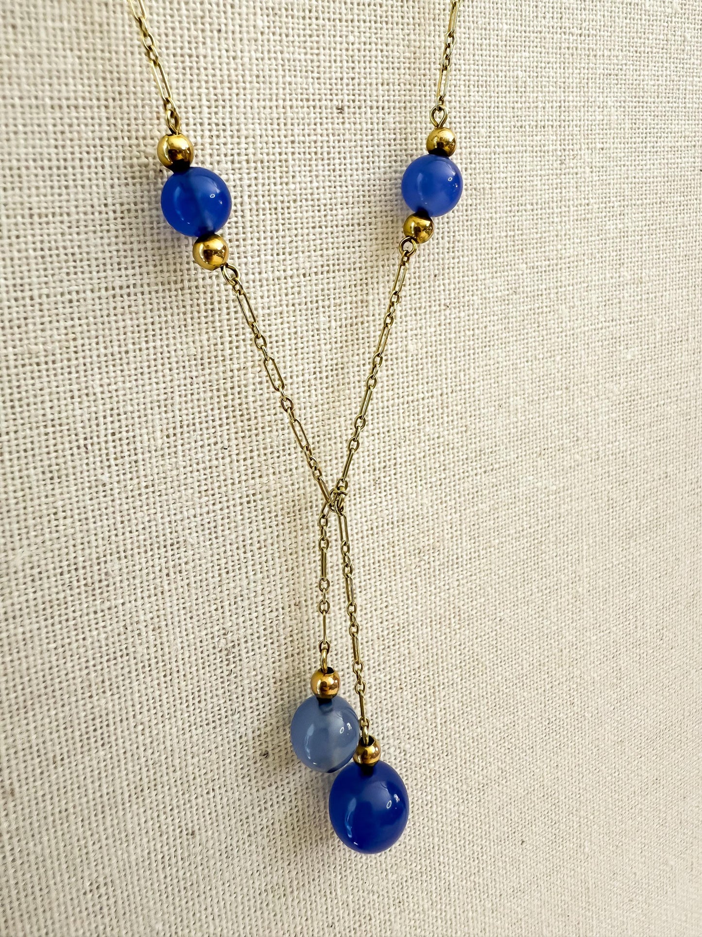 Vintage 14K Gold Necklace with Cascading Natural Blue Gemstones
