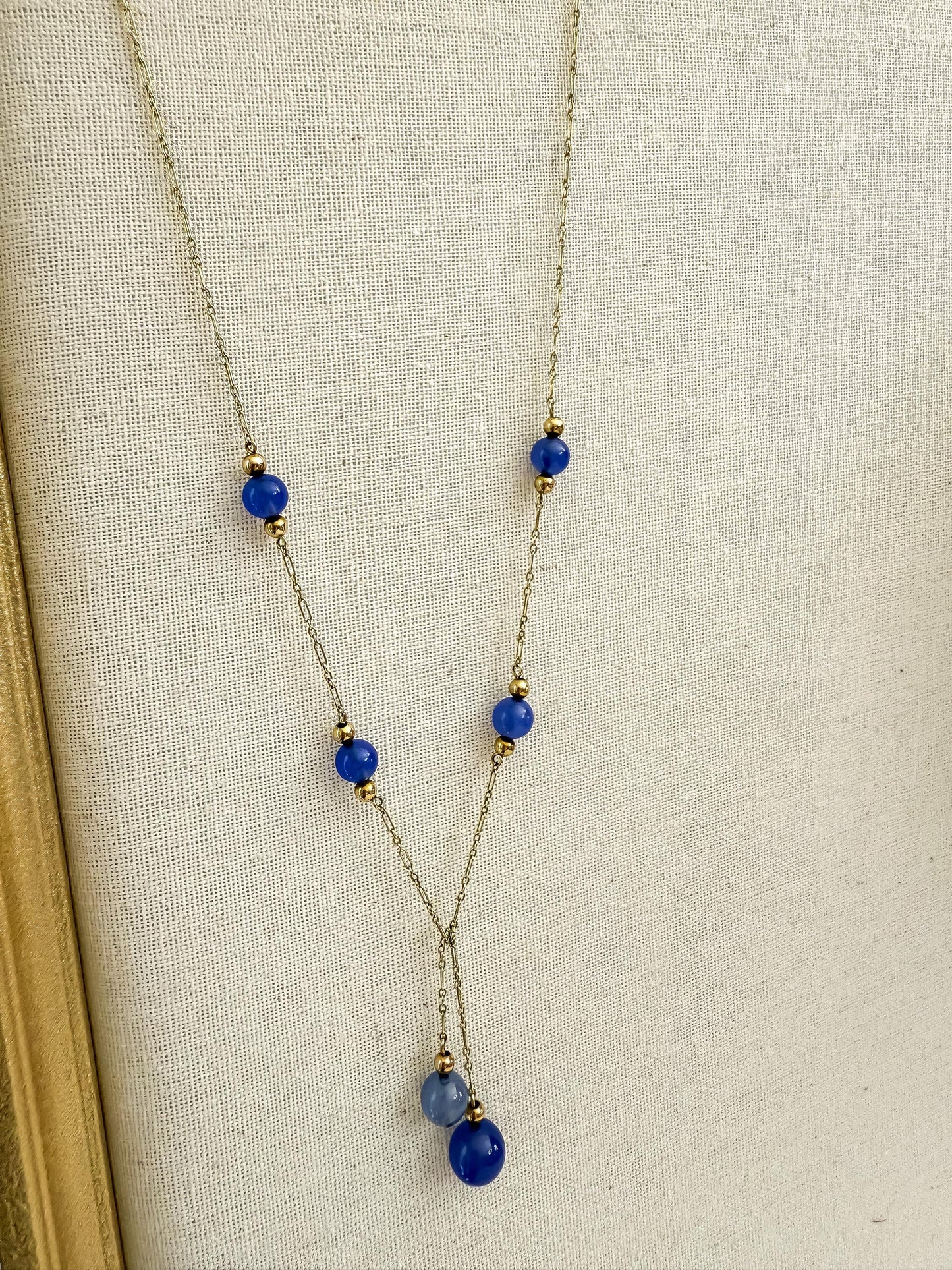 Vintage 14K Gold Necklace with Cascading Natural Blue Gemstones