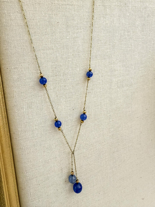 Vintage 14K Gold Necklace with Cascading Natural Blue Gemstones