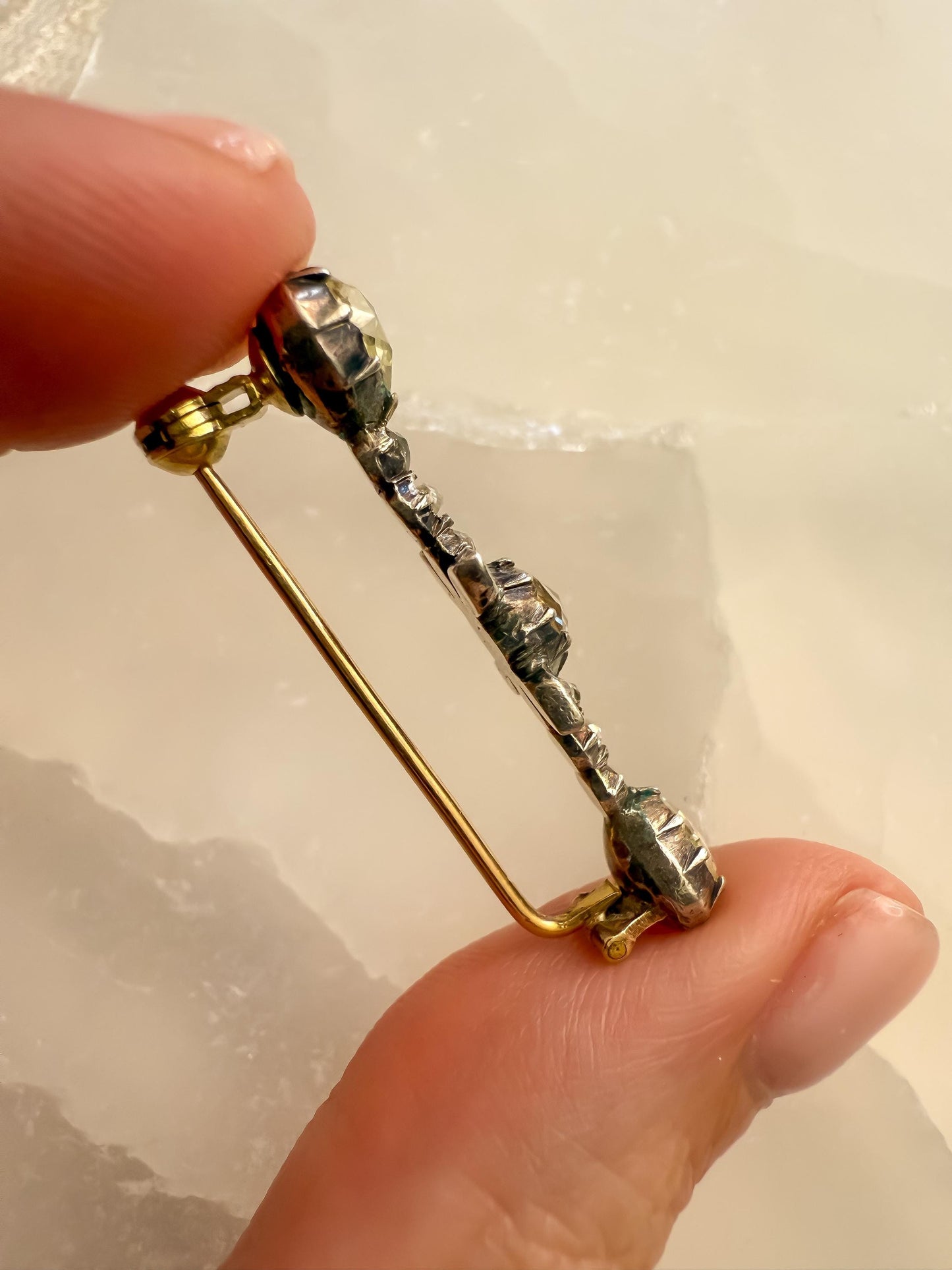 Antique Rose Cut Diamond Brooch in Silver & 18K Gold | Georgian to Early Victorian Era | Convertible Chain Extender or Pendant