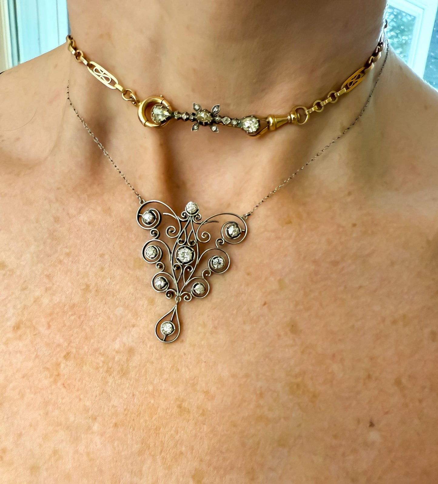 Antique Rose Cut Diamond Brooch in Silver & 18K Gold | Georgian to Early Victorian Era | Convertible Chain Extender or Pendant