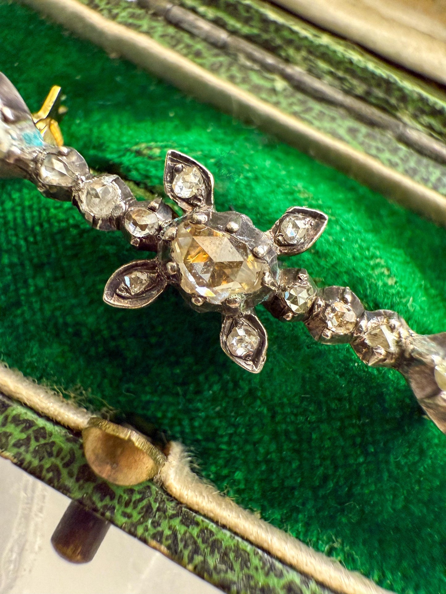 Antique Rose Cut Diamond Brooch in Silver & 18K Gold | Georgian to Early Victorian Era | Convertible Chain Extender or Pendant