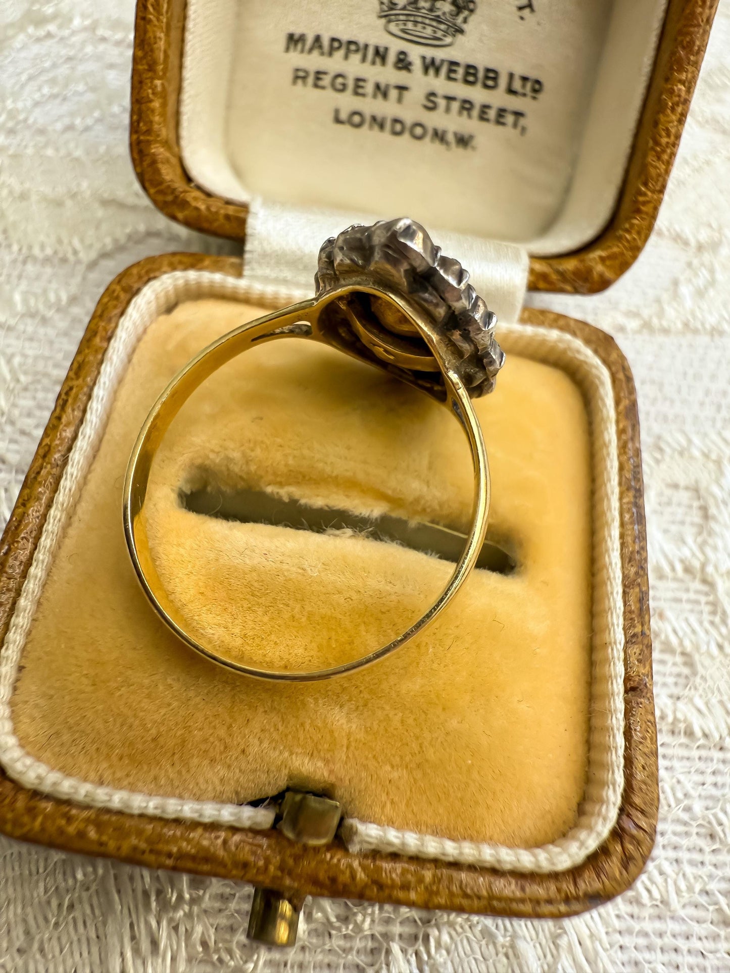 Antique Rose Cut Pear Diamond Cluster Ring | Silver-Topped 18K Gold