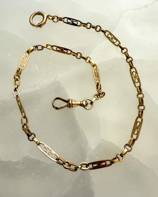 Vintage 14K Yellow Gold Watch Chain  12  9.1g  Decorative Bar Link Design