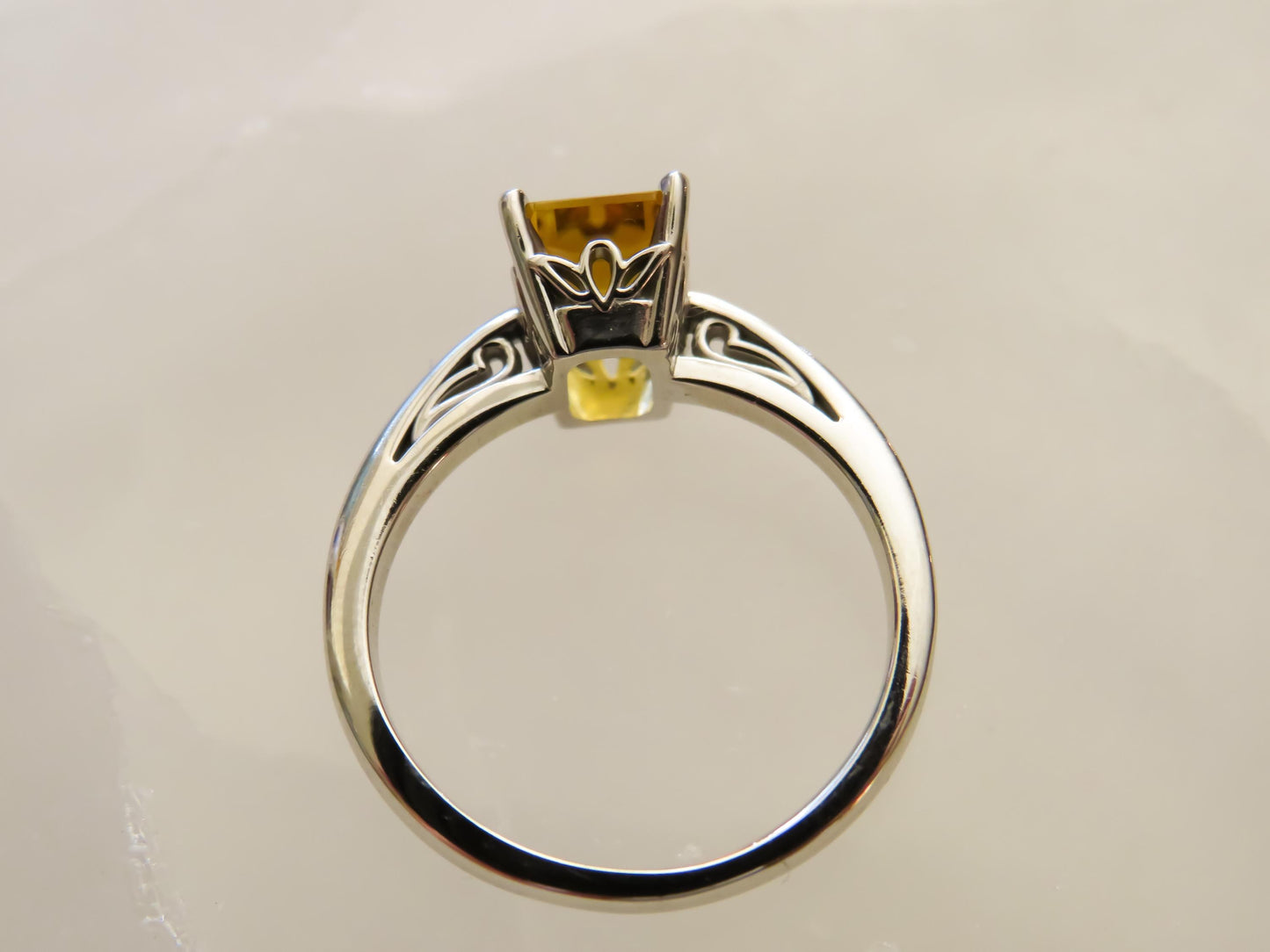 Emerald-Cut Citrine Ring in 14K White Gold  1.5 Carats, Size 6  Warm Golden Gem