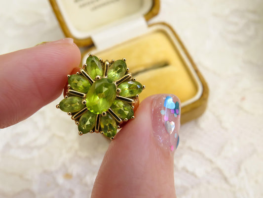 Vintage Peridot Cluster Ring in 10K Yellow Gold