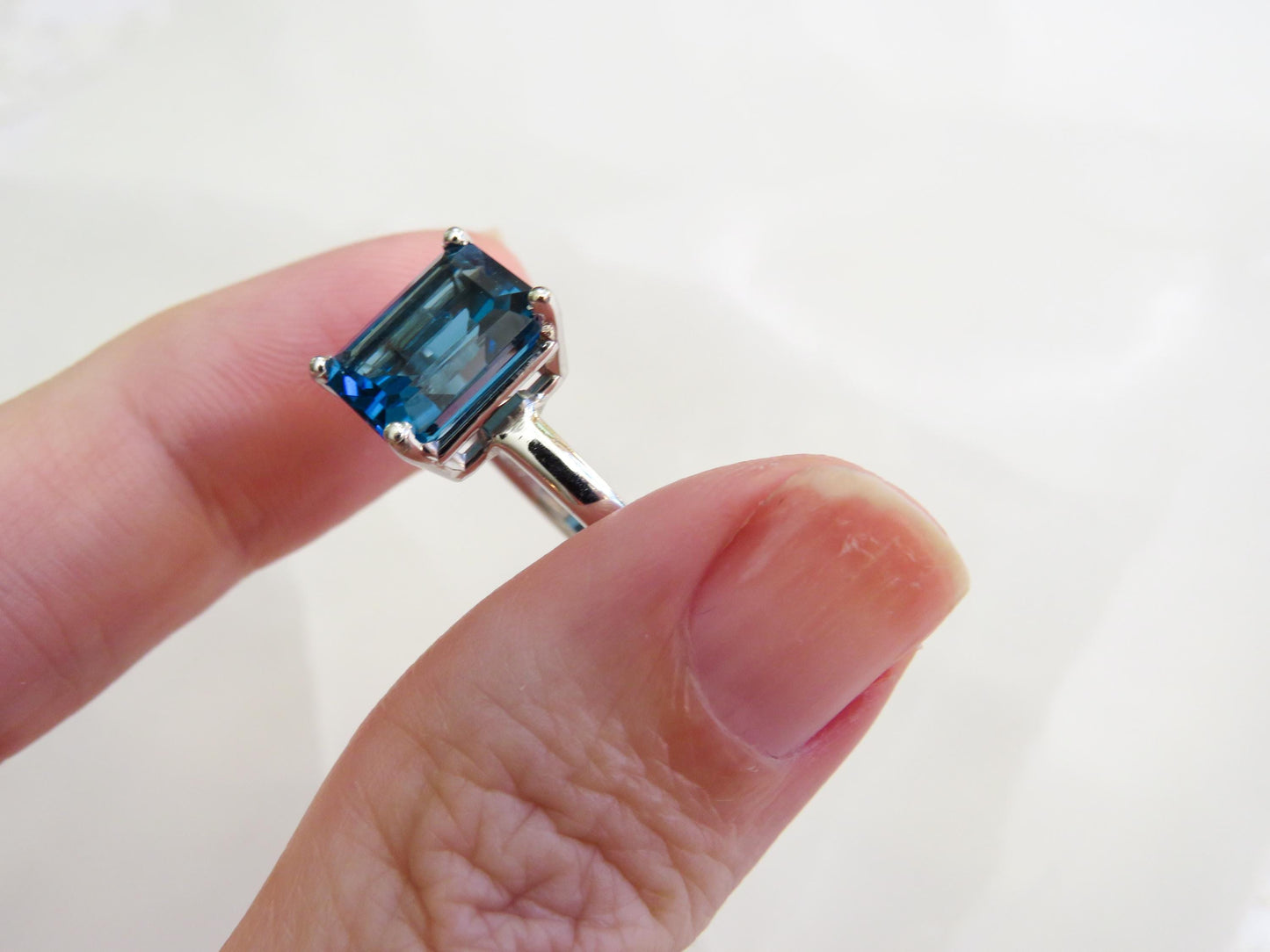 Estate 14K White Gold Ring with Emerald-Cut London Blue Topaz