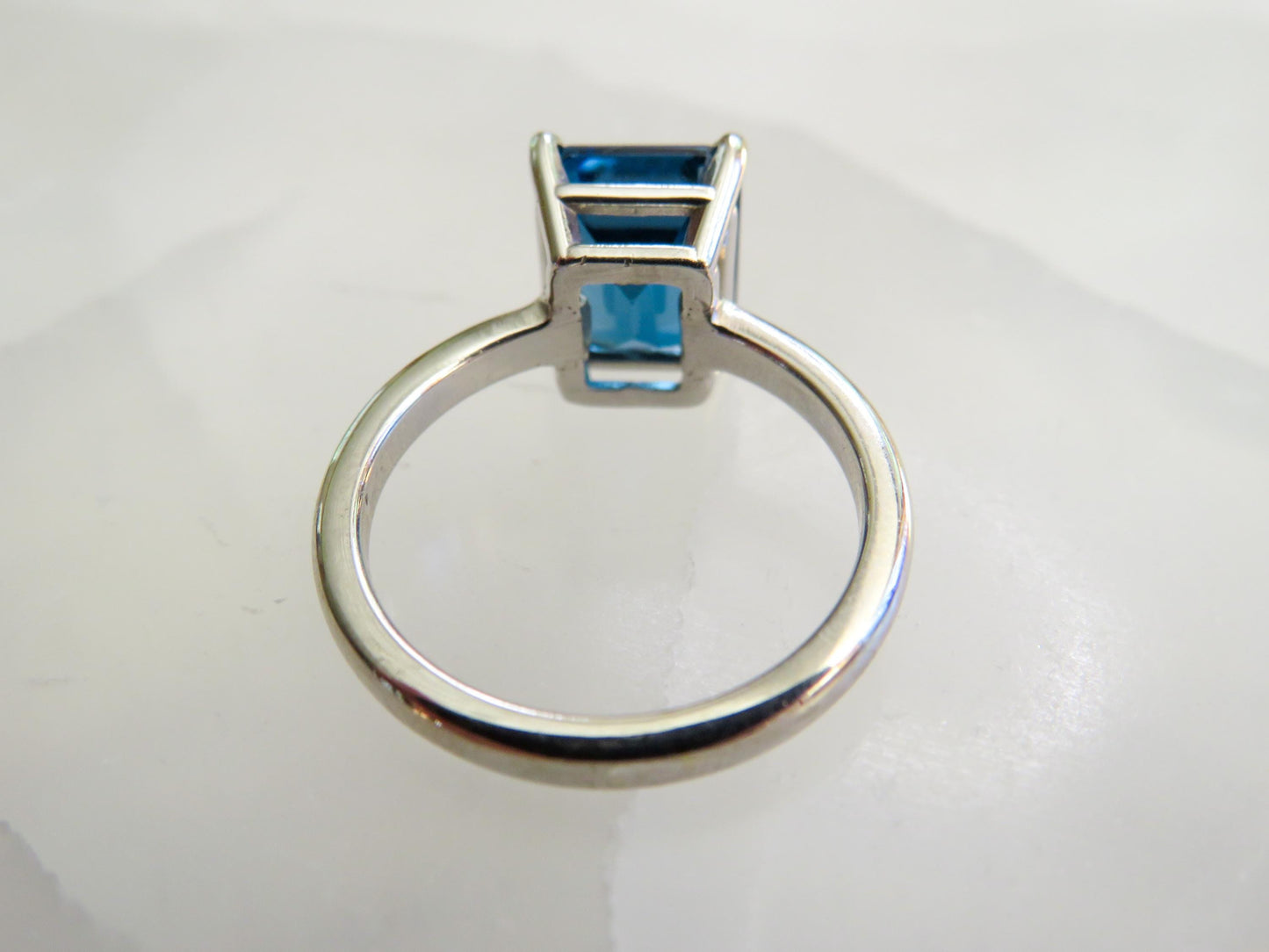 Estate 14K White Gold Ring with Emerald-Cut London Blue Topaz