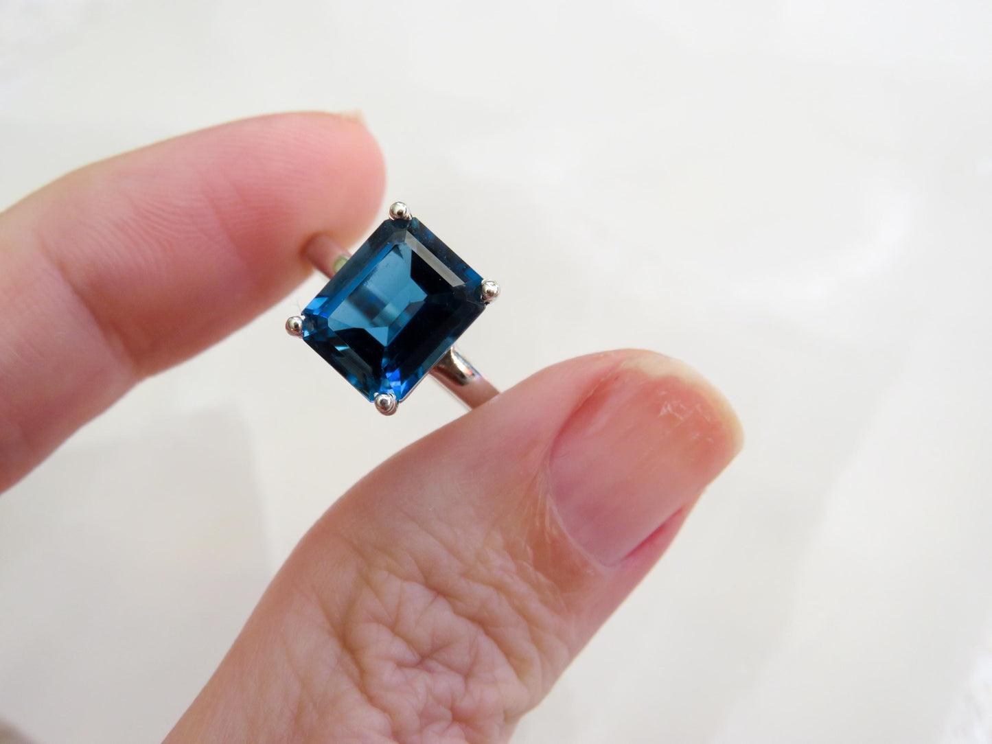 Estate 14K White Gold Ring with Emerald-Cut London Blue Topaz