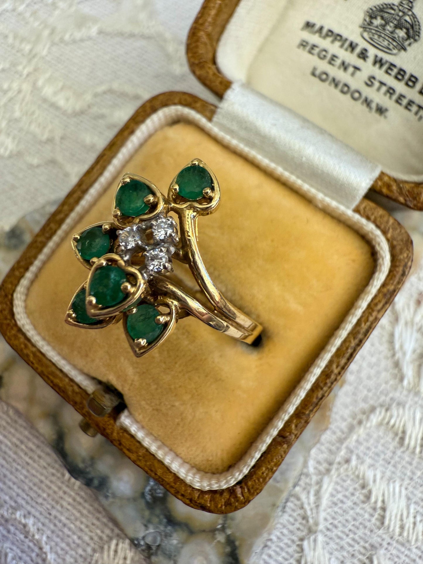 Vintage 14K Yellow Gold Emerald & Diamond Ring