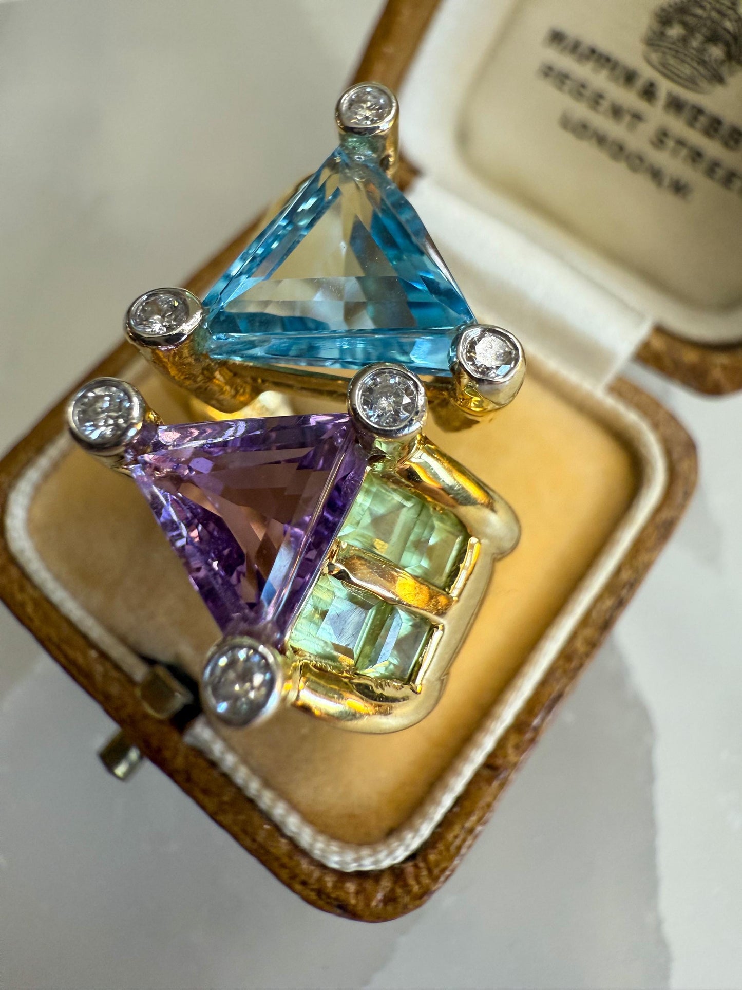 Vintage 18K Gold Multi-Gemstone Cocktail Ring with Diamond Accents