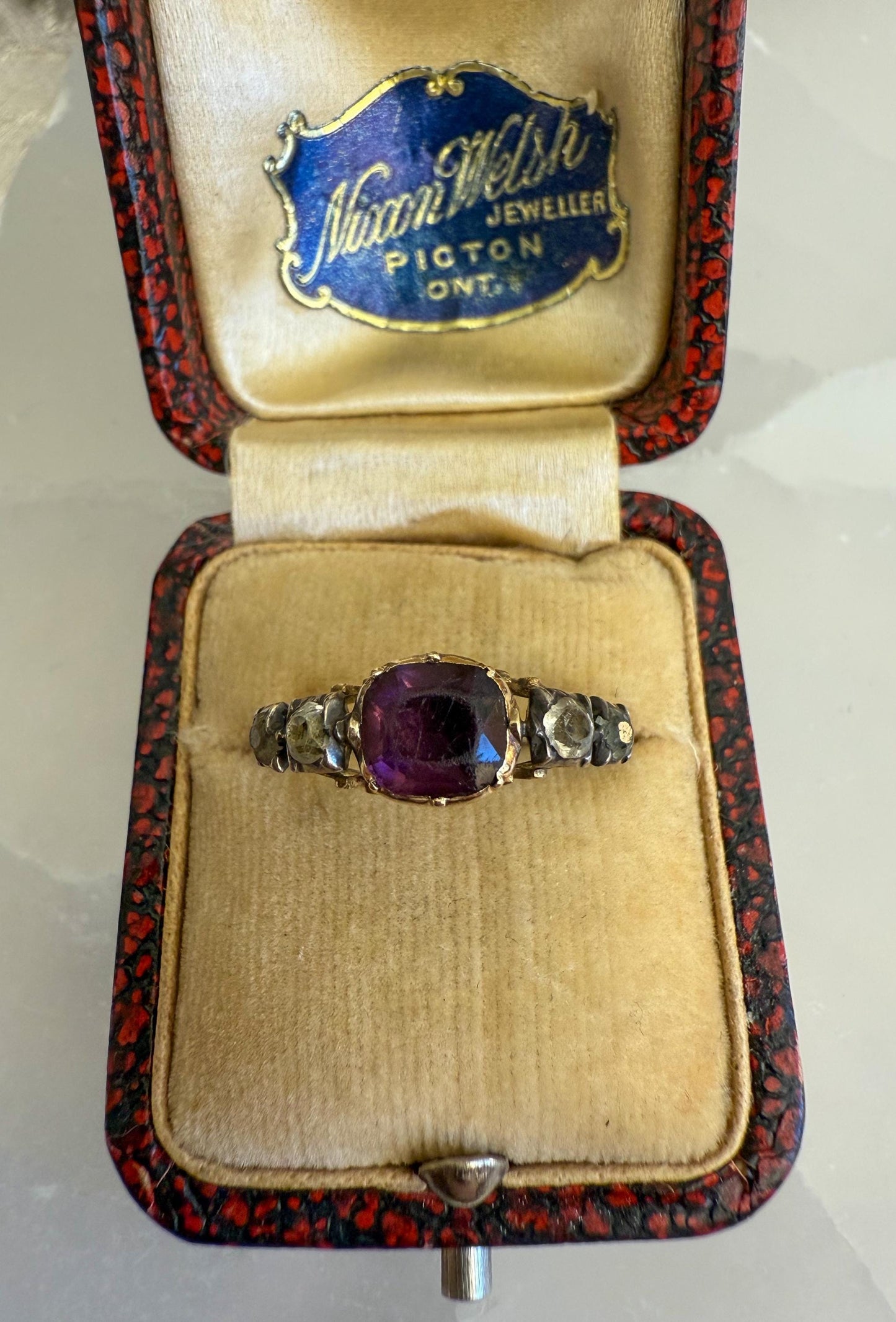 Antique Rococo Paste Ring  Silver Topped 14K  Size 9.25