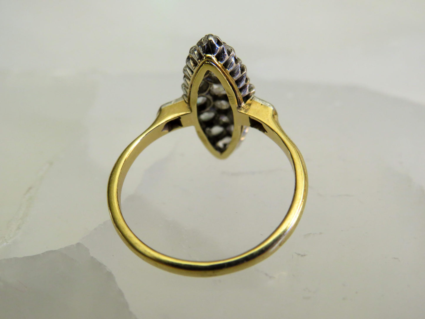 Antique Rose Cut Diamond Navette Ring | 18K Gold & Platinum | c. Early 1900s