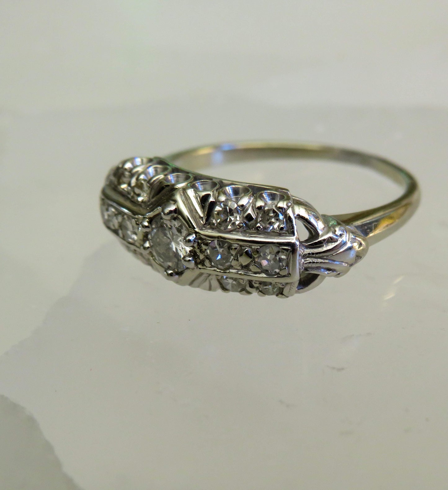 Gatsby Sparkle: 18K White Gold and Diamond Art Deco Ring