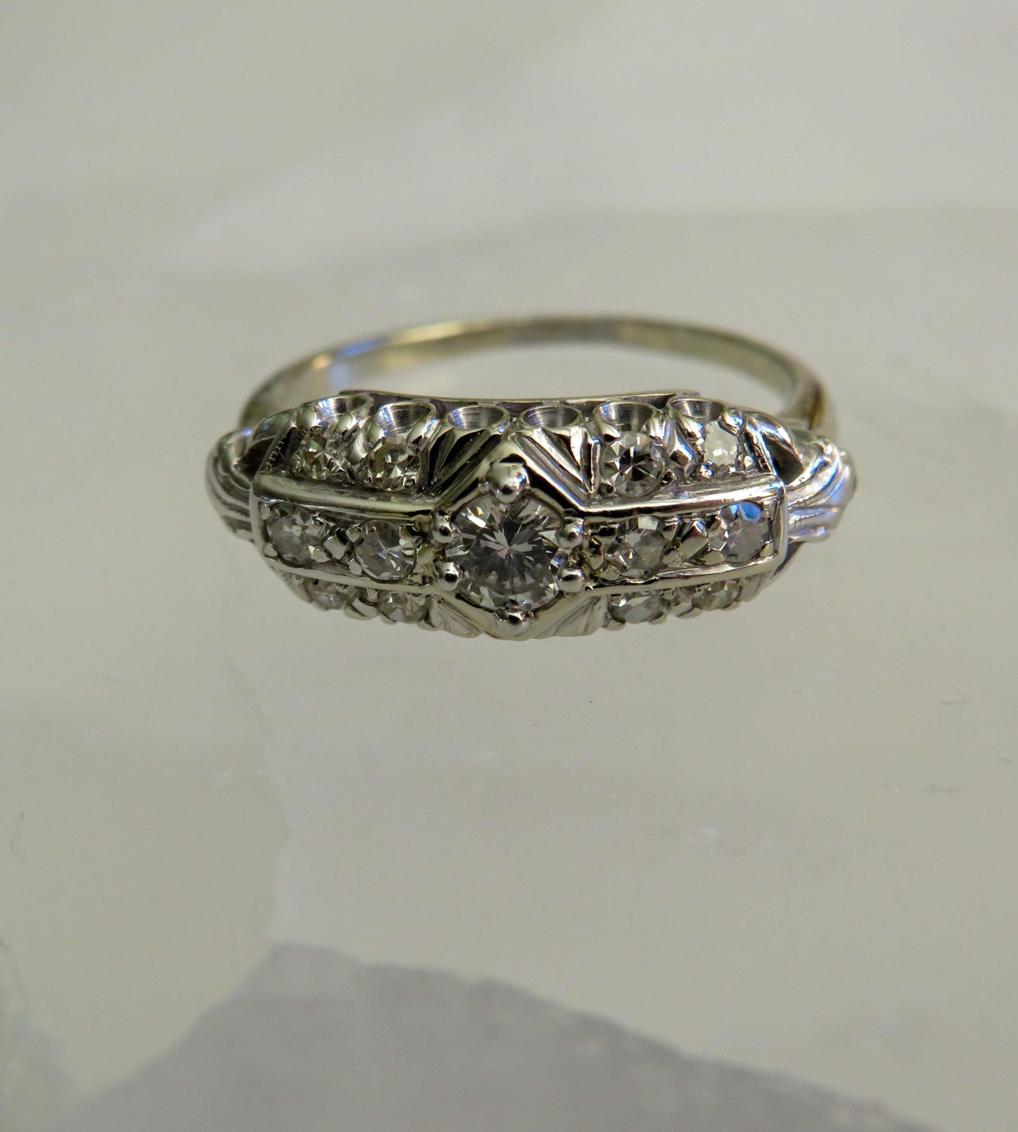Gatsby Sparkle: 18K White Gold and Diamond Art Deco Ring