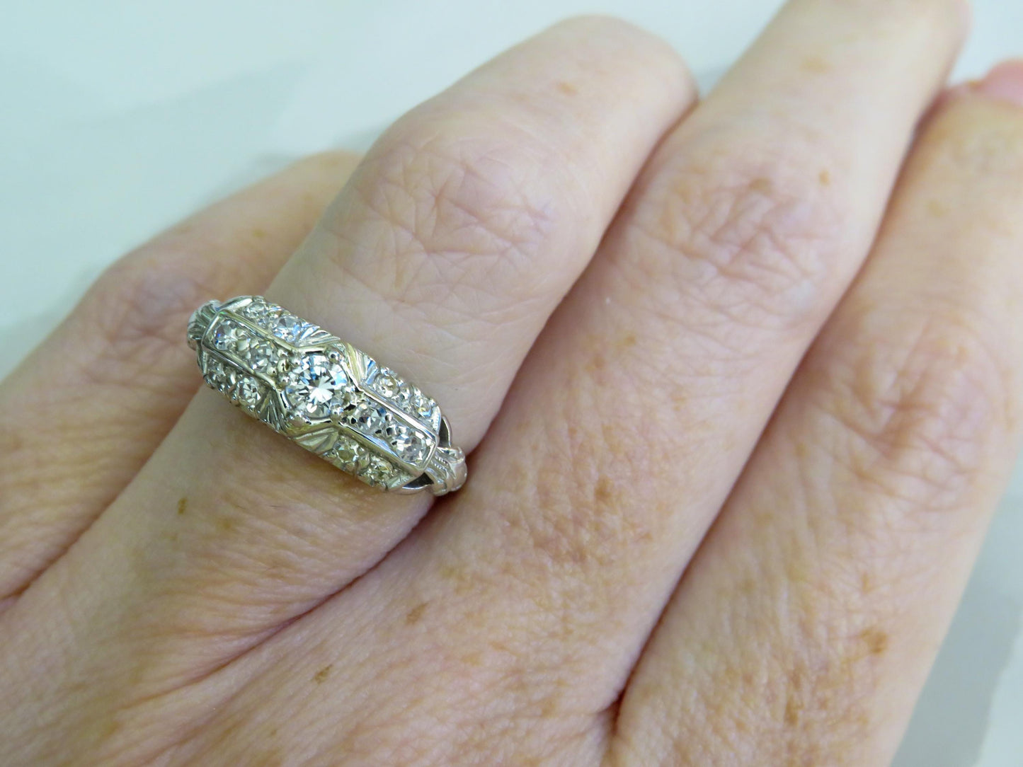 Gatsby Sparkle: 18K White Gold and Diamond Art Deco Ring