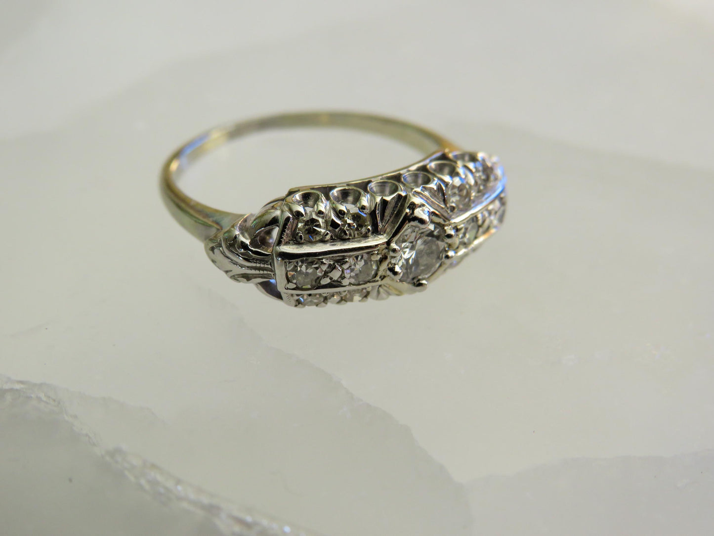 Gatsby Sparkle: 18K White Gold and Diamond Art Deco Ring