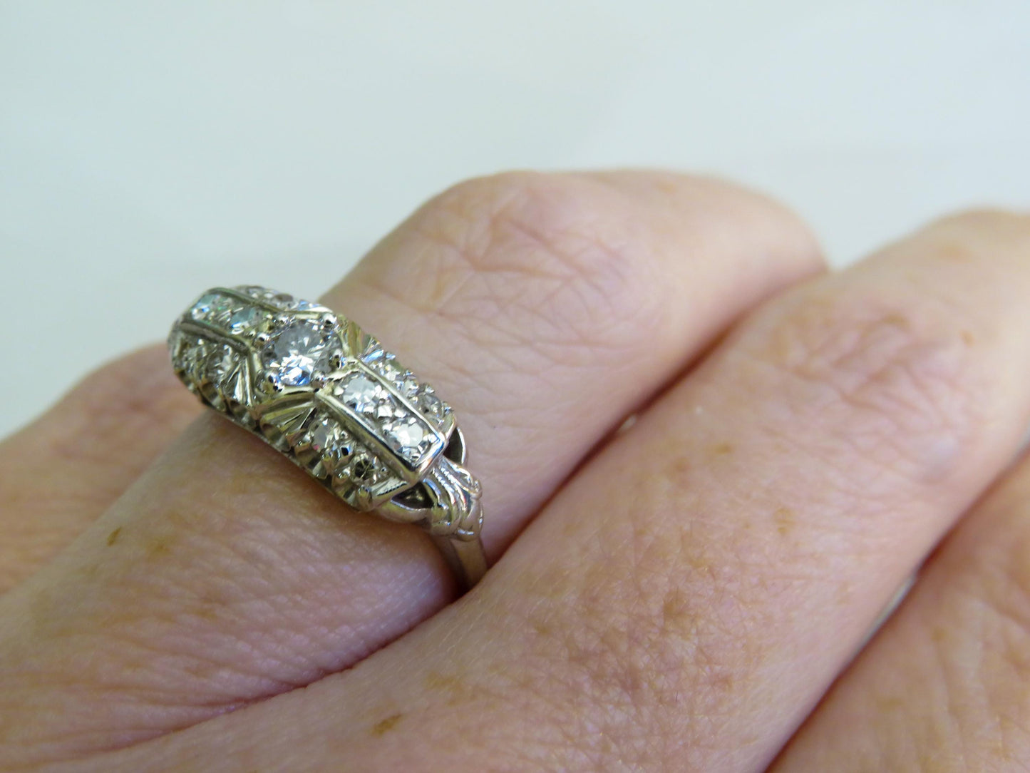 Gatsby Sparkle: 18K White Gold and Diamond Art Deco Ring