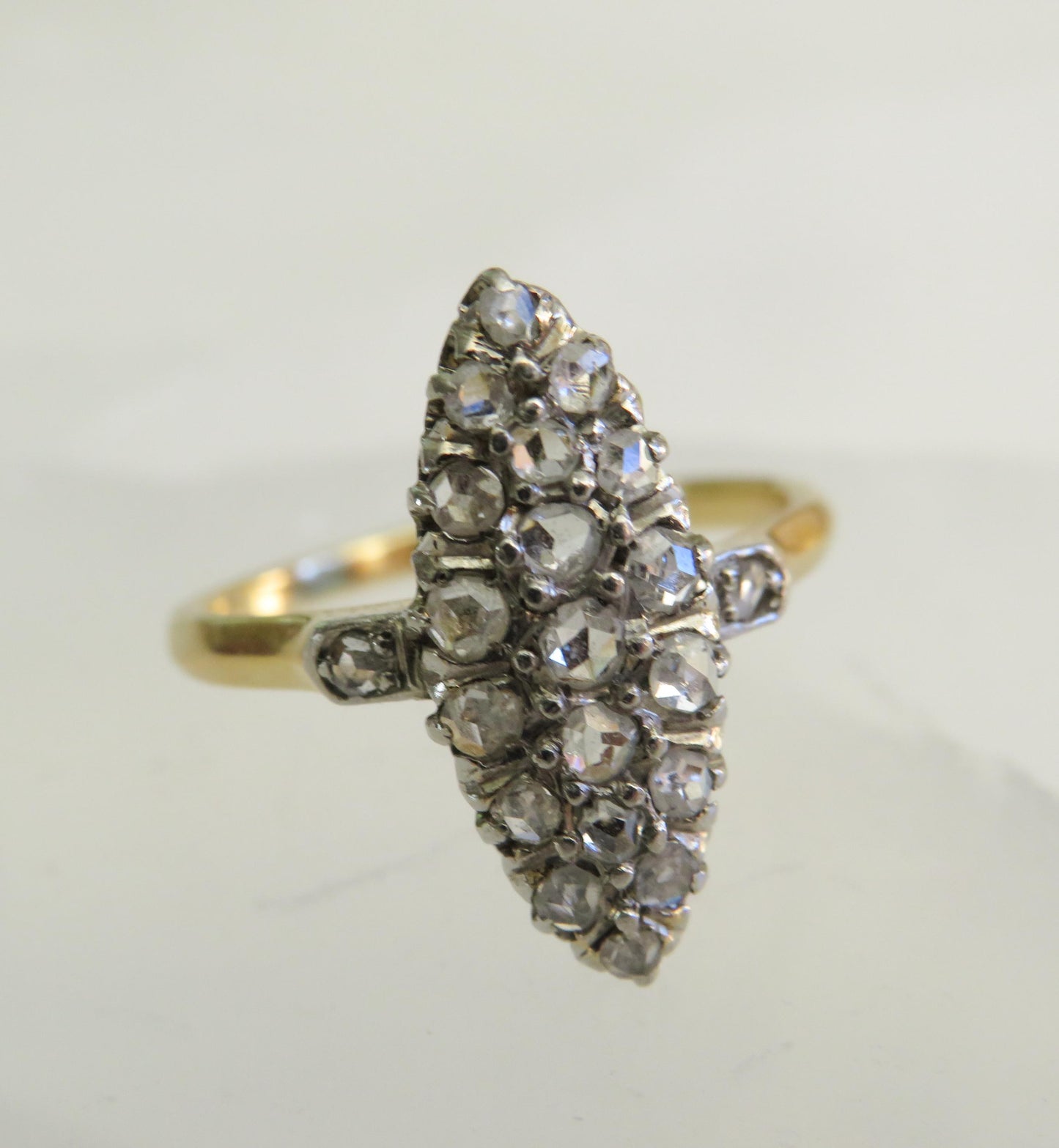 Antique Rose Cut Diamond Navette Ring | 18K Gold & Platinum | c. Early 1900s