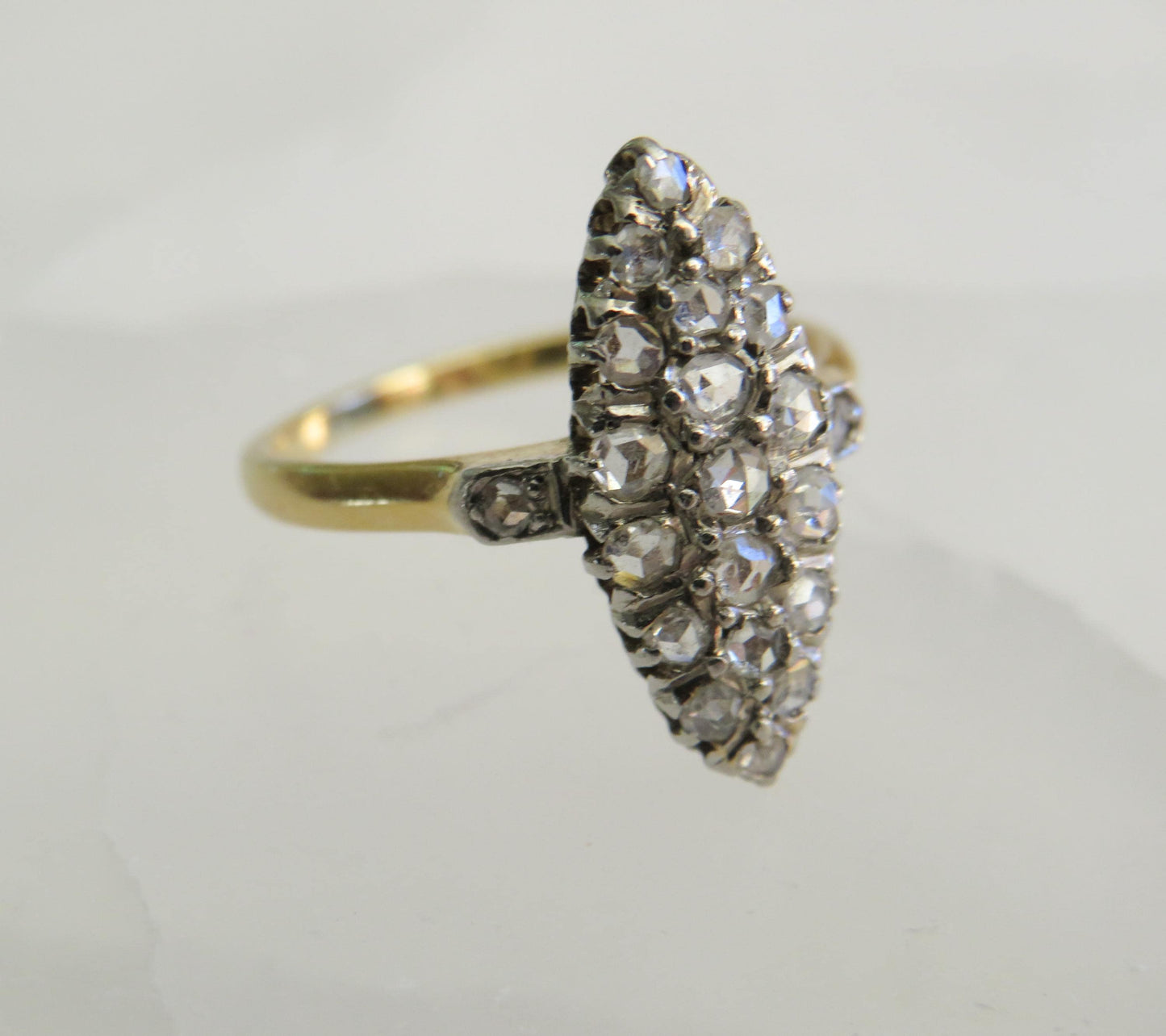 Antique Rose Cut Diamond Navette Ring | 18K Gold & Platinum | c. Early 1900s