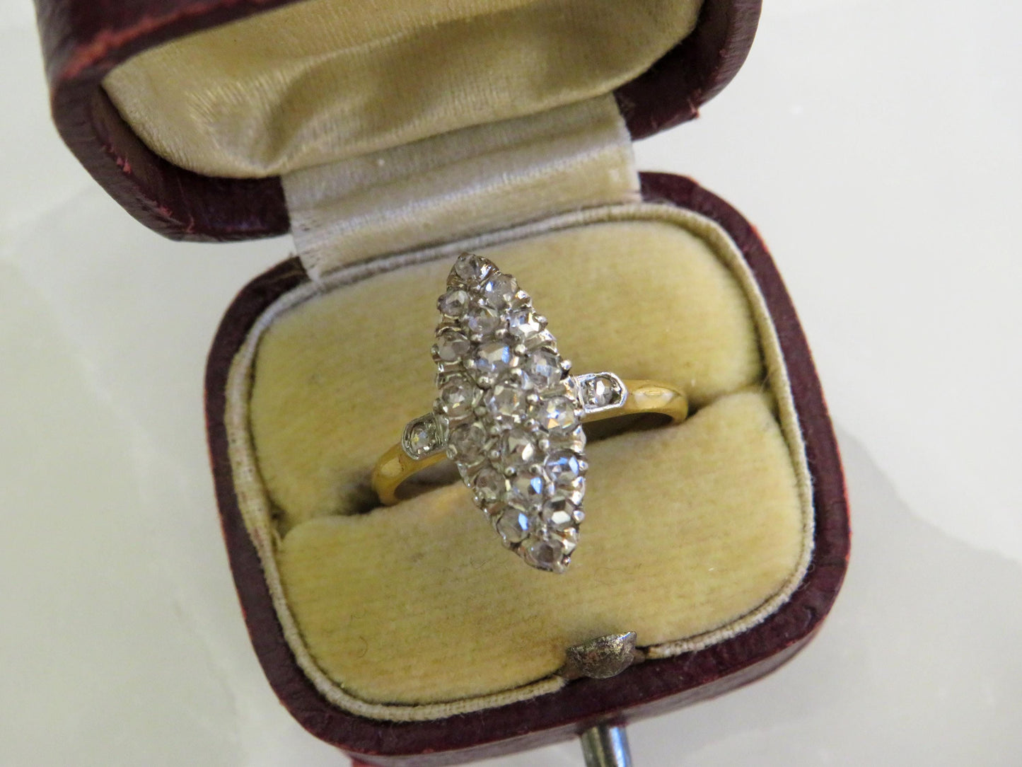 Antique Rose Cut Diamond Navette Ring | 18K Gold & Platinum | c. Early 1900s