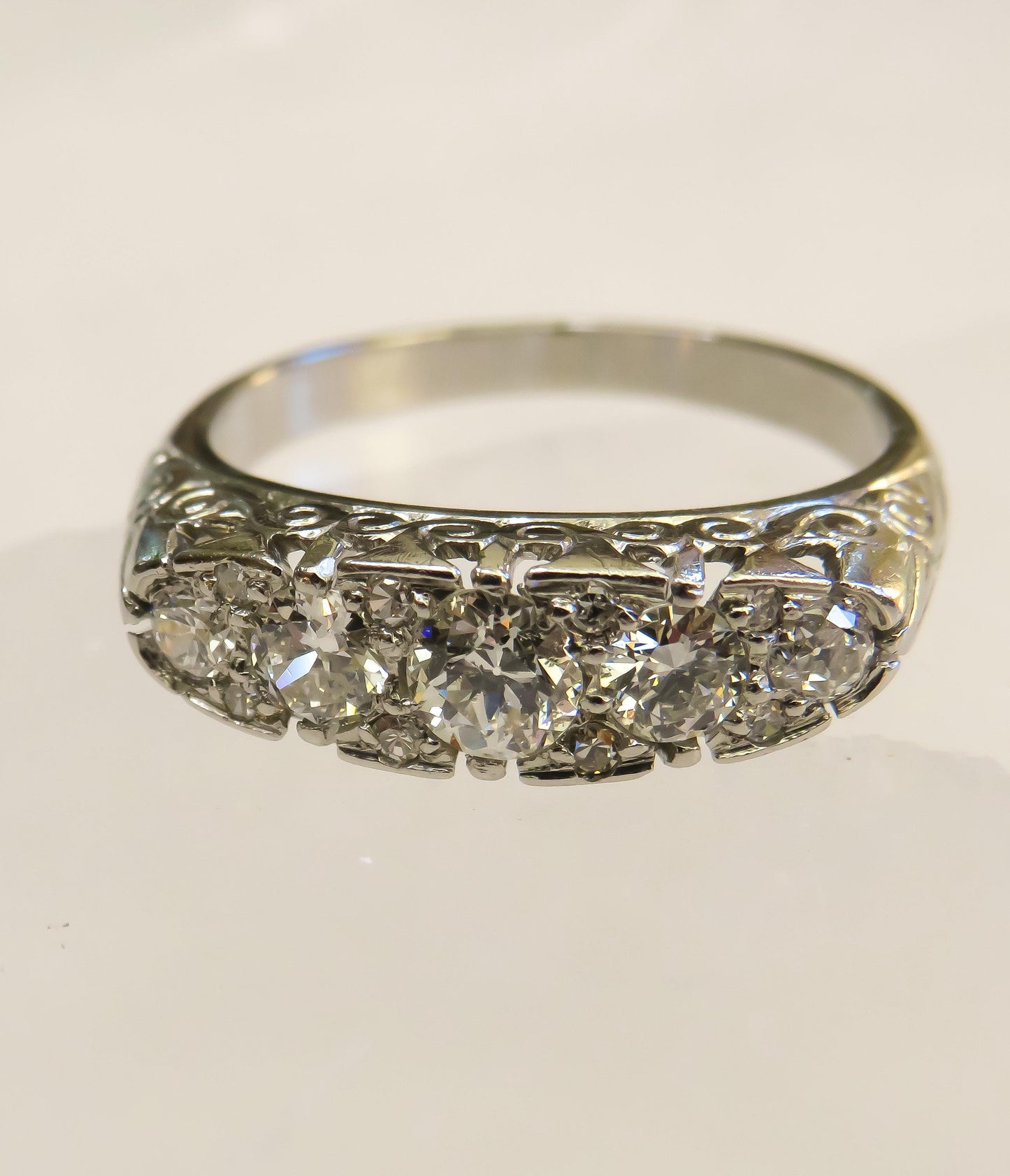 Art Deco Platinum Diamond Ring | Old European Cut Diamonds