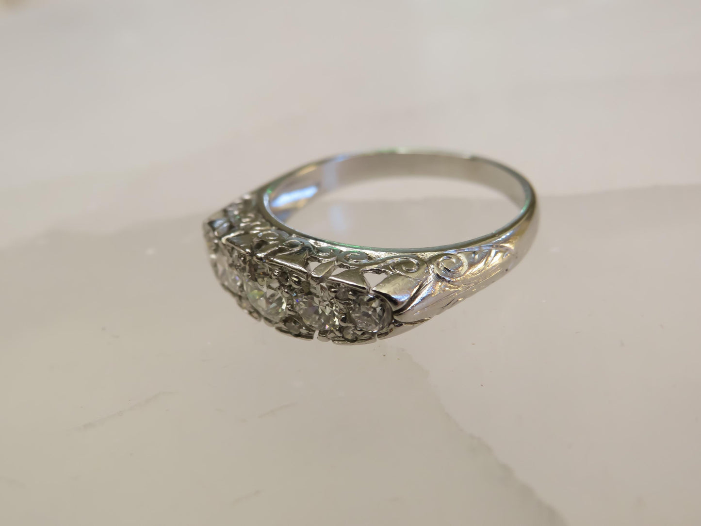 Art Deco Platinum Diamond Ring | Old European Cut Diamonds